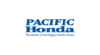 A blue and white logo of pacific honda
